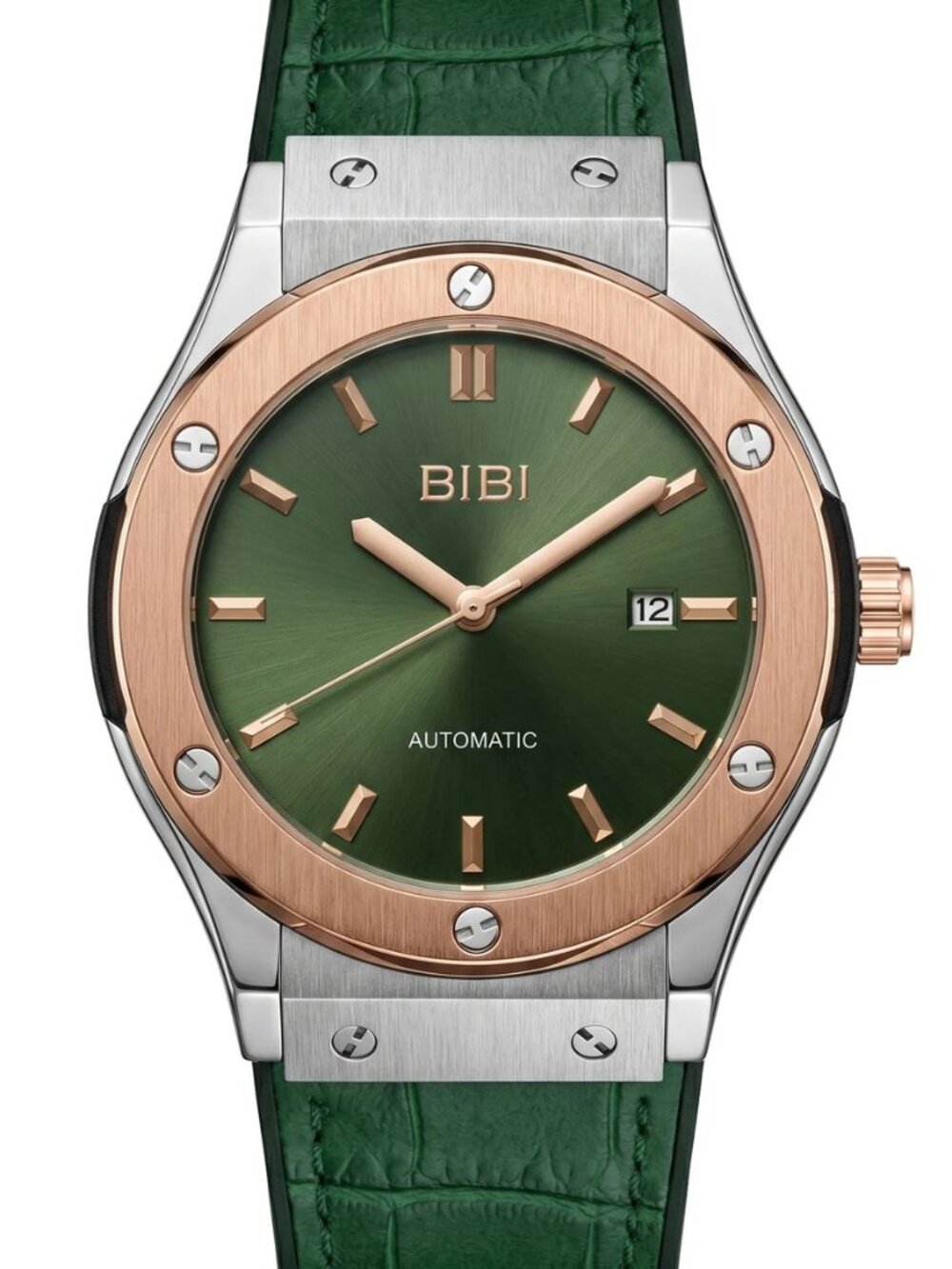 BIBI B1120 Rose gold case, green dial, green silicone strap